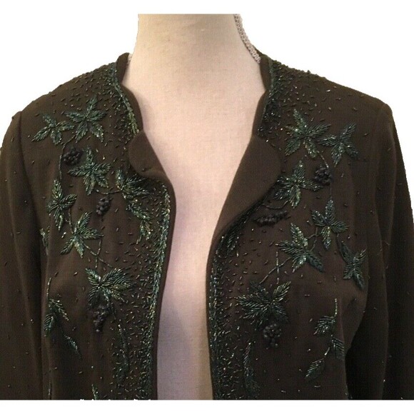 Vintage Grace Taylor Women's Beaded Jacket Size 16.5 US 8 (MEDIUM) Green Wool - Picture 2 of 9